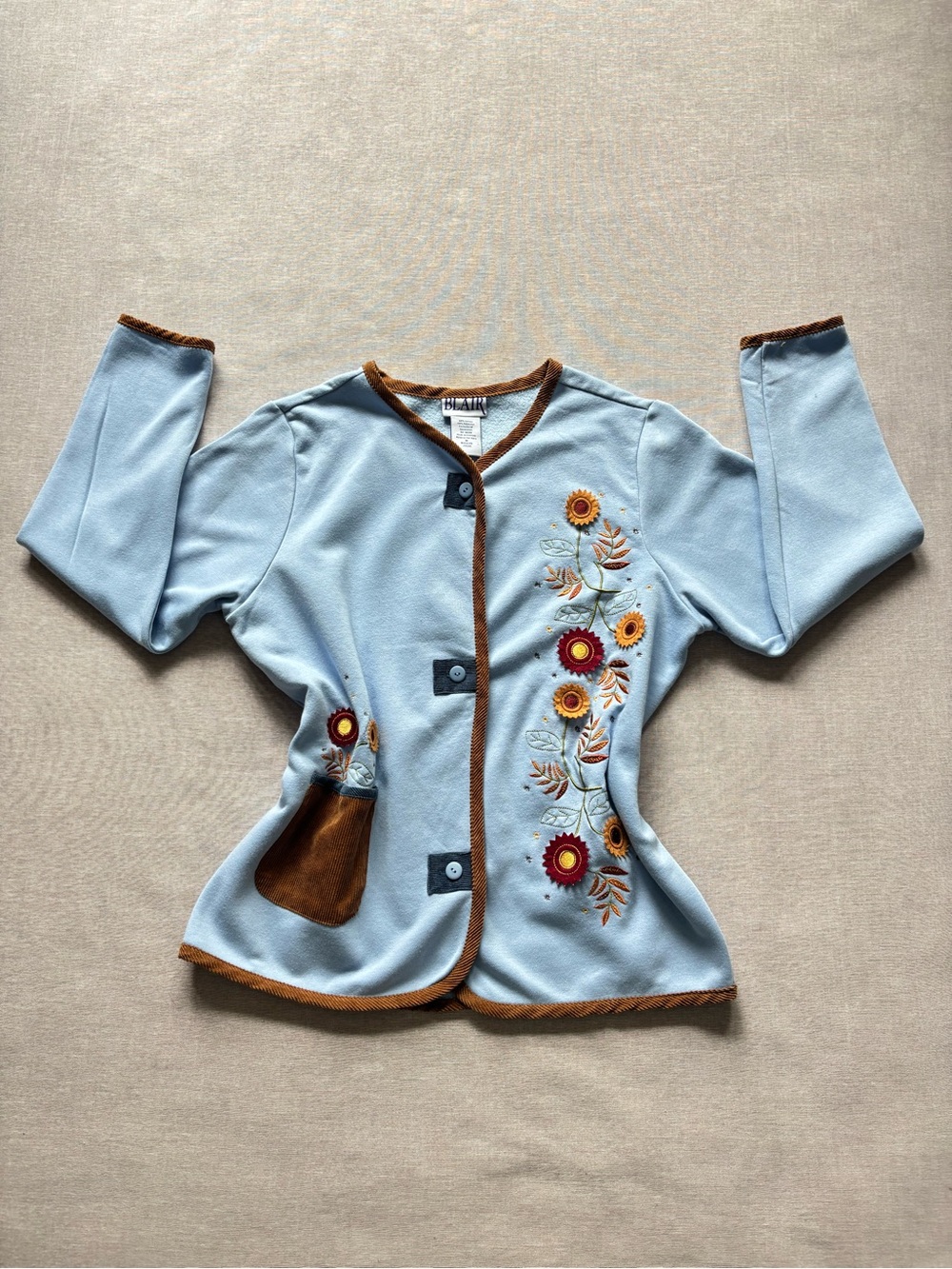 Vintage Blair patchwork embroidered prairie cottagecore fisherman fall cardigan